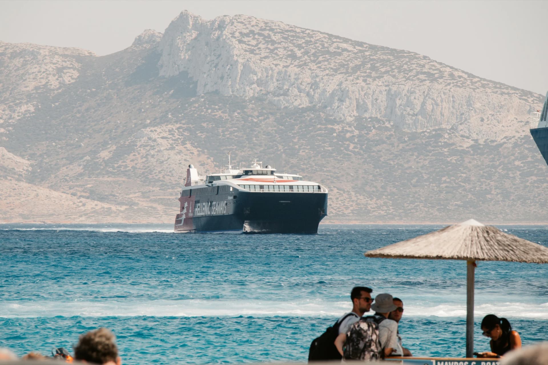 High-speed ferry crossing the Aegean between Greek islands
